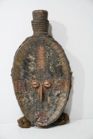 Vintage Antique African Art Tribal Mask Carved Wood And Metal