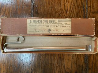 Vintage Ap&m Co.  12 " Metal Nickel Plated Slide Whistle Instrument With Orig Box