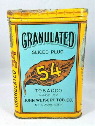 1926 Granulated 54 Sliced Plug Tin Litho Tobacco Vertical Pocket Tin Weisert