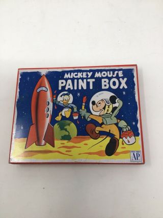 Vintage Walt Disney Mickey Mouse Tin Paint Box Space Moon Astronaut