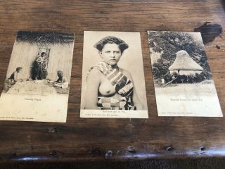 Vintage Postcards 3 Fiji Native Painting Tapa Nadroga House Nude Girl