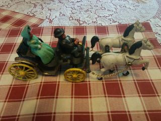 Vintage Antique Cast Iron Horse & Buggy / Carriage With Driver And Passenger