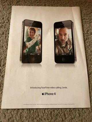 Vintage 2010 Apple Iphone 4 Poster Print Ad Art 1st Iphone W/ Facetime Rare