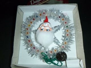 Vtg 30 Bulb Santa Lighted Tree Topper Blinking Lights In Orig Box 8 "