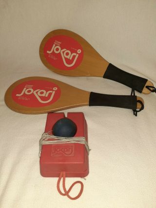 2 Vtg Jokari Paddles Champ Models Wooden Paddle Racket Ball Racquet 1970s Game