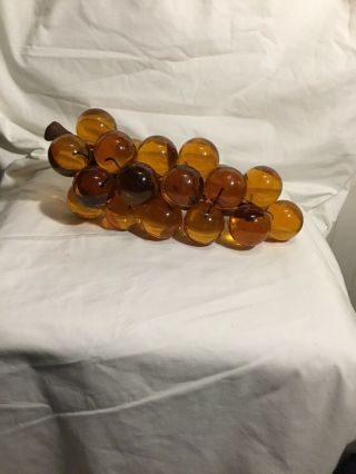 Vtg Large Lucite Acrylic Resin Grape Cluster Driftwood Stem Amber Orange