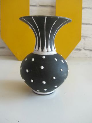 Mid Century Larholm Norway Pottery Black White Tube Line Design Vase 1960s