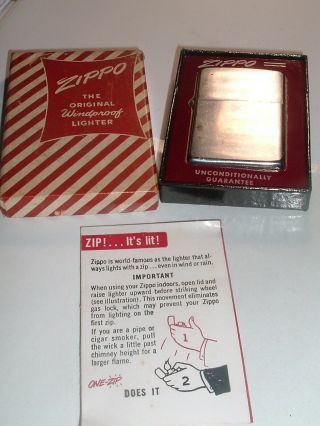 1969 Plain Zippo Lighter Vietnam Era In Orig Candy Stripe Box & Papers