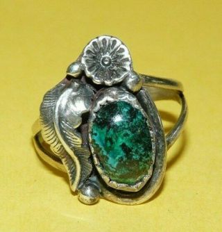 Vintage Native Navajo Old Pawn Sterling Silver W/ Turquoise Ring Size 8 Signed