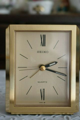 Vintage Seiko Brass Gold Desk Shelf Clock,  Japan