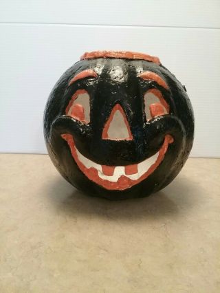 Vintage Style Halloween Paper Mache Jack O Lantern Display Hand Made & Painted