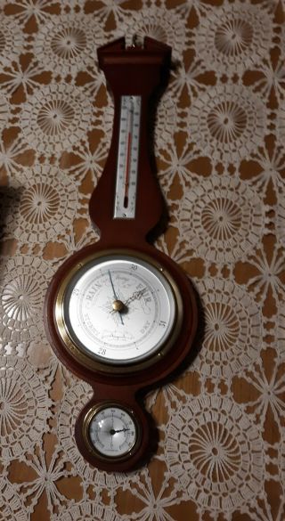 Perfect Gift Vintage Thermo Banjo Wood & Brass Wall Barometer
