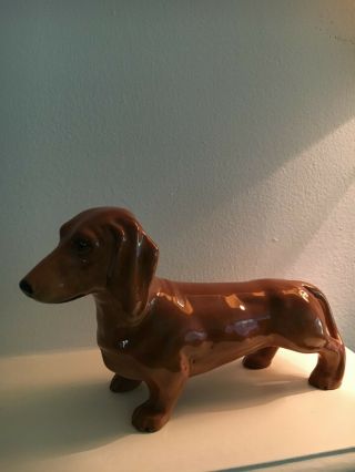 Collectible Vintage Beswick England Solid Brown Standing Dachshund