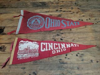 Vintage Ohio State & Cincinnati Skyline Pennants Buckeyes.  Reds.