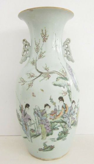 Antique 19th C Qianjiang Chinese Porcelain Vase Maidens Flowers Calligraphy 17 "