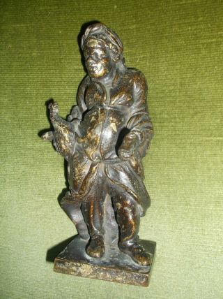 Unusual Antique 19 C French Bronze Hunchback Peasant Figure,  Dispatching Chicken