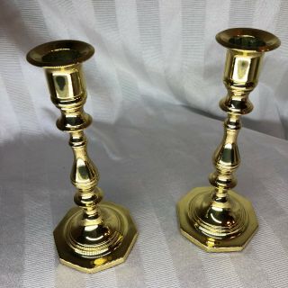 Pair Vintage 7 " Baldwin Brass Candlesticks Candle Holders Octagonal Base Usa
