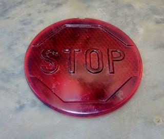 Vintage Car Tail Light Lens " Stop " Red Glass 4 & 1/8 " Old Car Truck