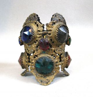 Antique Victorian Brass Ormolu Jewelled Fairy Light / Candle Lamp Shade Jeweled