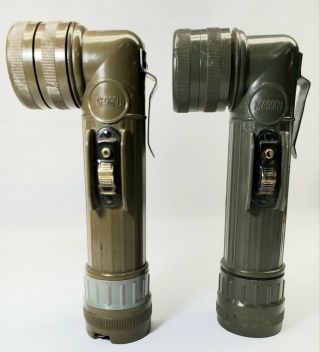 Two Vintage Flashlight Olive Drab Fulton Military Issue Angle Head Mx - 991/usa