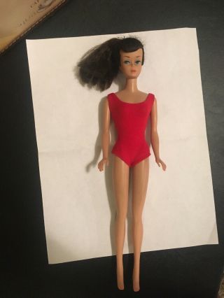 Vintage Barbie Brunette Swirl Ponytail Doll 1964 Tlc No Green Ear Red Swimsuit