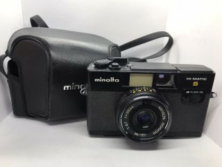 Vintage Minolta Hi Matic S Black 35mm Camera And Case