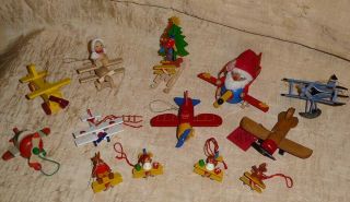 13 Vtg Wooden Airplane Christmas Ornaments Holzkunst Ulbricht Steinbech Hallmar