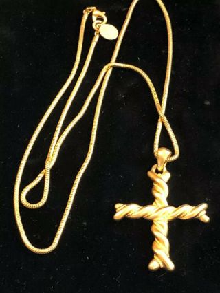 Anne Klein Vintage 16” Necklace Chunky Gold Maltese Cross Pendant,  Signed Ak Vtg