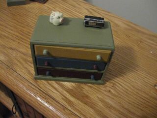 Doll House Miniature Chest Of Drawers,  Radio,  Piggy Bank Garbage Pan Vintage
