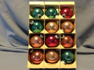 12 Vintage Mid Century Pastel Colors Satin Glass Christmas Ornaments Shiny Brite 2