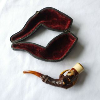 Antique Meerschaum Pipe Carved With A Talon & Slim Bowl