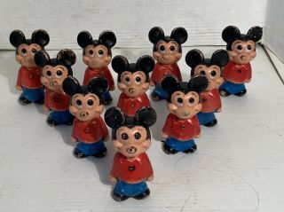 10 Vintage Plastic Mickey Mouse Bowling Pins Hanna Barbera Hong Kong - 1970’s