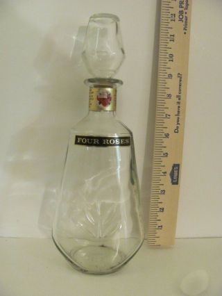 Vintage Four Roses Whiskey Clear Glass Decanter With Glass & Cork Stopper
