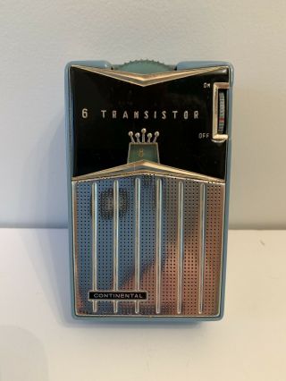 Vintage 1962 Continental Tr - 682 6 Transistor Radio In Rare Teal.  No Cracks