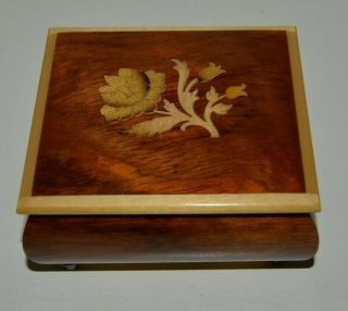 Vintage Floral Reuge Inlaid Wooden Music Box Italy Try To Remember