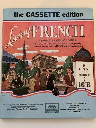 Living French Audio Cassette Tape Set " A Complete Language Course " Vintage Rare