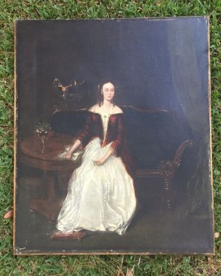 Large Antique Oil Painting Of Woman - In Need Of Restoration