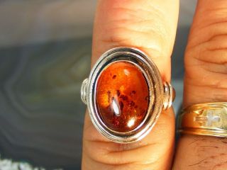Vintage Sterling Silver Natural Baltic Mid Century Modern Amber Ring Size 6