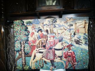 Aubusson Wall Tapestry,  Les Tissag Du Manoir,  " Depart Pour La Chasse " Medieval