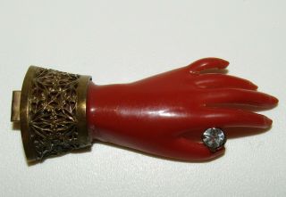 RARE,  VERY LARGE,  ANTIQUE GEORGIAN CORAL HAND BROOCH WITH ROCK CRYSTAL 2