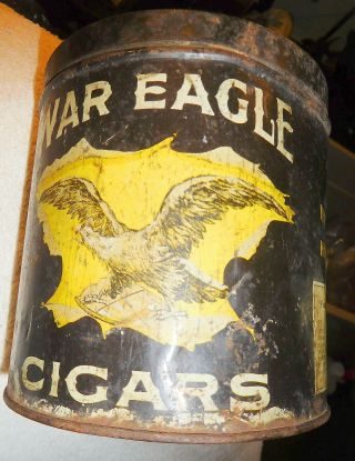 Vintage Antique Black War Eagle Cigars Humidor Tobacco Graphic Tin Can Virginia