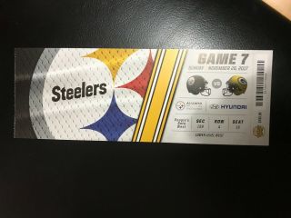 Pittsburgh Steelers V.  Green Bay Packers Ticket Stub Game 7 11/26/17