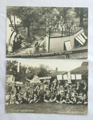 2 Vintage 1930s Boy Scout Newkirk Scout Camp Postcards Rppc