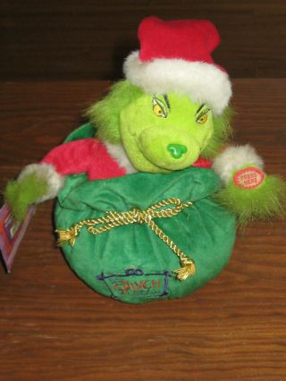 2000 Vintage Dr Seuss How The Grinch Stole Christmas Singing Plush In Santa Bag