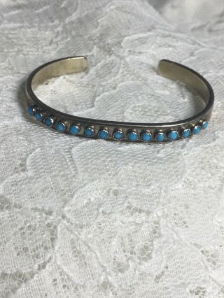 Vintage Navajo Native American Sterling Silver Turquoise Cuff D.  Stuingston 6 "