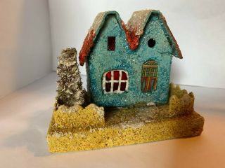 Vintage Christmas Cardboard Putz Glitter House - Made In Japan - With Tree