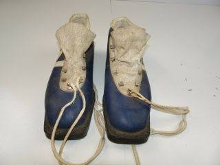 Vintage Nordpol 3 Pin Cross Country Ski Boots Shoes Men 10.  5 Or 44 Leather Blue