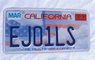 Vtg We Will Never Forget California License Plate