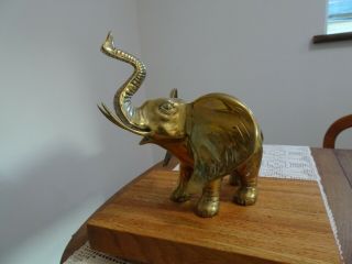 Vintage Large Cast Brass Elephant Figurine Trunk Up Huge Ears Solder Braze ?