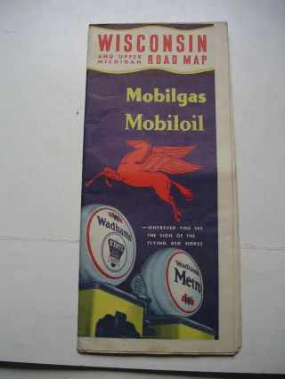 1937 Vintage Mobilgas Road Map For Wisconsin.